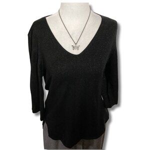 REITMANS Sparkly black thin knit v-neck sweater ~ MEDIUM LARGE metallic knit top